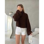 Kozia Outdoors Kadın Degaje Balıkçı Yaka Crop Triko Kazak Kahverengi