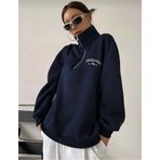 Kozia Outdoors Malkoçbey Nebraska Baskılı Dik Yakalı Fermuarlı Oversize Unisex Sweatshirt Lacivert Lacivert