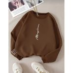 Kozia Outdoors Never Baskılı Oversize Unisex Bisiklet Yaka Sweatşhirt Kahverengi Kahverengi
