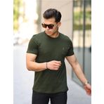 Kozik Erkek Haki %100 Pamuk Standart Fit Normal Kesim Bisiklet Yaka Basic Kısa Kollu Spor Tişört