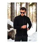 Kozik Siyah Softshell Polar Standart Tam Fermuarlı 3 Cepli Erkek Polar Hırka PLR2000