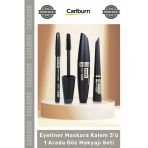#Kozmetik Siyah Suya Dayanıklı Dolgun Kalıcı Eyeliner Maskara Kalem 3'Ü 1 Arada Göz Makyajı Seti