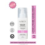 Kozmetik SPF 50 Güneş Kremi – Leke Karşıtı & Ton Eşitleyici Glutatyon & Hyaluronik Asit | 75ml (Pembe Renkli)