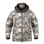 KQTFT Erkek Taktik Softshell Ceket Su Geçirmez Polar Kapşonlu Av Kaban, Acu Kamuflaj, M