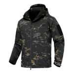 KQTFT Erkek Taktik Softshell Ceket Su Geçirmez Polar Kapşonlu Av Kaban, Gece Kamuflaj, S