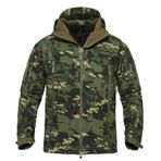 KQTFT Erkek Taktik Softshell Ceket Su Geçirmez Polar Kapşonlu Av Kaban, Yeşil Cp Kamuflaj, S