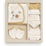 Kr Kids Butik Hastane Çıkış Seti Bej Tavşan Desenli 5’li Organik Pamuklu Yenidoğan Bebek Hastane Çıkışı Seti – Some Bunny Love - 0 - 1 Ay