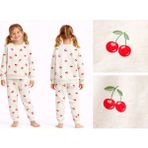 Kr Kids Butik Kiraz Desenli Kız Çocuk Eşofman Takımı Krem %100 Pamuk Uzun Kollu - 11 - 12 Yaş - Beyaz