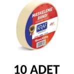 Kraf 10 Adet Maskeleme Bandı 15 mm x 40 Metre Kağıt Bant