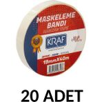 Kraf 20 Adet Maskeleme Bandı 19 mm x 40 Metre Kağıt Bant