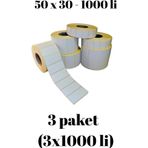 Kraf -3 Paket- Eko Termal Barkod Rulo Etiket (40Lık Kuka) 50X30mm (1000 Li)