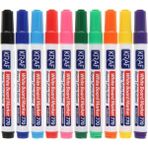 Kraf Yazı Tahtası Kalemi 10'lu Set - Beyaz Gövde, 10 Farklı Renk, Model 770, Doldurulabilir ve Ergonomik Tasarım