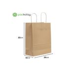 Kraft Çanta 20x10x22 cm Doğal Beyaz – Dayanıklı Kağıt Çanta, Büküm Saplı, Çok Amaçlı 250'li