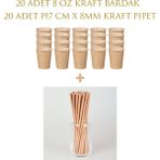 Kraft Kağıt 8 Oz Bardak ve 19,7 cm*8 mm Pipet Seti 20 Adet