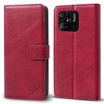 KRAFTCARE Redmi 10C için cep telefonu kılıfı [birinci sınıf poliüretan deri] [kart bölmesi] [mıknatıslı kilit] kapaklı kılıf cüzdan deri kılıf cep telefonu kılıfı koruyucu kılıf katlanır kılıf Xiaomi Redmi 10C için kılıf, şarap kırmızısı