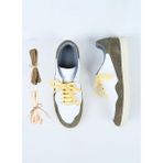 Krahe Artemis Erkek Hakiki Deri El Boyamalı Bağcık Ve İki Yedek Bağcıklı Beyaz-Haki Sneakers
