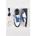 Krahe Artemis Erkek Hakiki Deri Eskitme El Boyamalı Bağcık Ve İki Yedek Bağcıklı Beyaz-Mavi Sneakers
