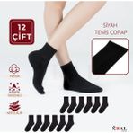 Kral Socks 12 Çift Unisex Spor Tenis Kolej Çorabı – Pamuklu Nefes Alabilen Rahat Çorap Seti - 36 - 40 - Siyah