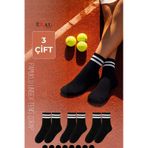 Kral Socks Erkek Kadın 3 Çift Çizgili Kolej Tenis Çorabı Pamuklu Terletmez Çorap Siyah