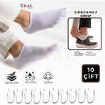 Kral Socks Erkek - Kadın Düz Desen (10 Çift) Snikers Pamuklu Terletmez Çorap - 36 - 40 - Beyaz
