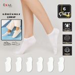 Kral Socks Erkek - Kadın Düz Desen (6 Çift) Beyaz Renkli Snikers Pamuklu Terletmez Çorap - 36 - 40