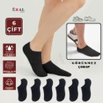 Kral Socks Erkek - Kadın Düz Desen (6 Çift) Snikers Pamuklu Terletmez Çorap - Siyah - 36 - 40
