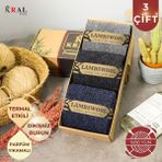 Kral Socks Hediye Kutulu Erkek (3 Çift) Kaliteli Yünlü Kışlık Lambswool Parfümlü Termal Etkili Yün Çorap - 40 - 44 - Renkli