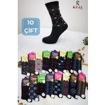 KRAL SOCKS KADIN Çok Renkli Soket Çorap (10 ÇİFT) Likralı Pamuklu Penye Uzun Çorap