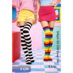 Kral Socks Kadın Dizüstü Çorap (2 Çift) Günlük Düz Çizgili Pamuklu Diz Üstü Siyah Çorap Yeni Trend - 36 - 40 - Çok Renkli