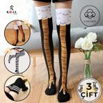 Kral Socks Kadın Dizüstü Çorap (3 Çift) Diz Üstü Zebra - Siyah - Tavuk Bacağı Çorap - Renkli - 36 - 40
