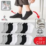 KRAL SOCKS Kadın - Erkek (10 ÇİFT ) Düz Desen Ekonomik Bilek Boy Patik Çorap