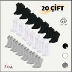 Kral Socks Kadın - Erkek (20 Çift ) Düz Desen Ekonomik Bilek Boy Patik Çorap - Beyaz - Gri - Siyah - 40 - 44