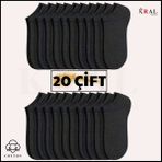 Kral Socks Kadın - Erkek (20 Çift ) Düz Desen Ekonomik Bilek Boy Patik Çorap - Siyah - 36 - 40