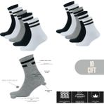 Kral Socks Kadın - Erkek Düz Çizgili Tenis Model (10 Çift) Pamuklu Terletmez Çorap Seti - 40 - 44 - Siyah - Beyaz