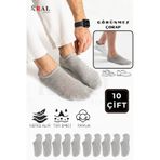 Kral Socks Kadın - Erkek Pamuklu Terletmez 10'lu - 10 Çift Yazlık Görünmez Çorap Gri