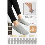 Kral Socks Kadın Pamuklu Terletmez 10'lu - 10 Çift Yazlık Görünmez Çorap Gri