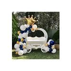 Kral Taç Lı Folyo Balon Pastel Gece Mavisi Beyaz Gold Konfetili Şeffaf Balon Seti