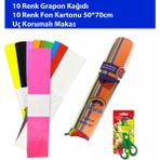 Krapon Kağıdı 10'lu + Fon Kartonu 50*70CM + Uç Korumalı Makas Seti