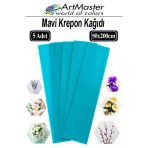 Krapon Kağıdı Mavi Renk 5 Adet 50X200 Cm Grapon Kağıdı 5'Li Okul Proje Sınıf Anaokulu Kreş Süsleme