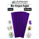 Krapon Kağıdı Mor Renk 5 Adet 50X200 Cm Grapon Kağıdı 5'Li Okul Proje Sınıf Anaokulu Kreş Süsleme