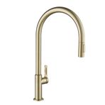 Kraus KPF-2821SFACB Oletto Yüksek Ark Tek Saplı Aşağı Çekmeli Mutfak Bataryası, 58 cm, Antik Şampanya Bronz