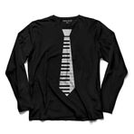 Kravat Piyano Pıano Tıe Suıt Up Uzun Kollu Tişört Baskılı Çocuk T-Shirt Siyah