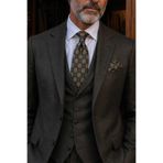 Kravatkolik Yeşil - Sarı Motif Desen Mendilli Klasik Kravat KK13703
