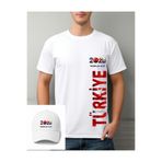 Krays %100 Pamuk FIFA 2026 World Cup Türkiye Temalı Beyaz Erkek T-shirt Ay Yıldız Tasarım Bisiklet Yaka Tişört- Şapka Hediyeli