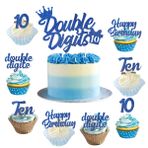 Kreatwow 10. Doğum Günü Pastası Dekorasyonları Mavi, Çift Haneli Pasta & Cupcake Süsü Erkekler için Onuncu Doğum Günü Partisi Dekorasyonları ve Malzemeleri, 10 Yıl Doğum Günü İçin Şerefe Edin - Toplam 25 Adet
