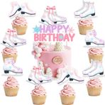 Kreatwow Buz Pateni Doğum Günü Partisi Süslemeleri Pembe Mor Buz Pateni Kar Tanesi Mutlu Doğum Günü Pastası Topper Paten Cupcake Toppers Kış Harikalar Diyarı Süslemeleri Kızlar Kış Doğum Günü Dekoru