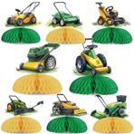 Kreatwow Çim biçme makinesi, parti dekorasyonları, 8 adet, çim biçme makinesi, petek pano başlığı, traktör, parti dekorasyonu, yeşil, sarı, traktör, masa süsü, dekorasyon, çiftlik, çim biçme makinesi,