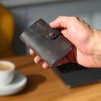 Kredi Kartlık Hakiki Deri Içi Şeffaf 10-20 Bölmeli Hediyelik Kartlık Küçük Kartvizitlik ( 9 x 7 cm ) Kahverengi - 10 Şeffaf Bölmeli