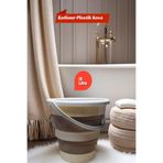 Krem 13 Lt Silikon Su Kovası Pratik Katlanır - Banyo Temizlik Kovası Çok Amaçlı Kulplu Kova OPH-001022