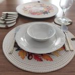 Krem 6 Kişilik 12 Parça Amerikan Servis, Hasır Supla Takımı, Tabak ve Bardak Altlığı Seti, Yılbaşı - 36 x 36 cm - Açık Krem